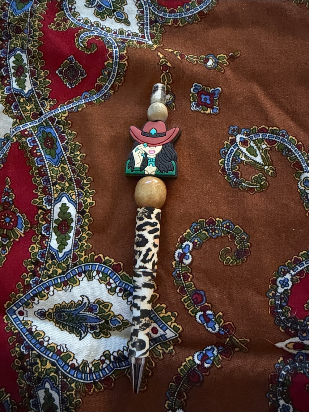 Cowgirl Beaded Ballpoint Pen - Brown & Leopard Print